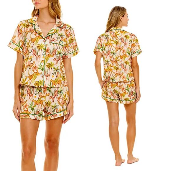 NWT The Lazy Poet Nina Linen Elastic Short Pajama Set Sleepwear Pegasus Size: L - Picture 11 of 11